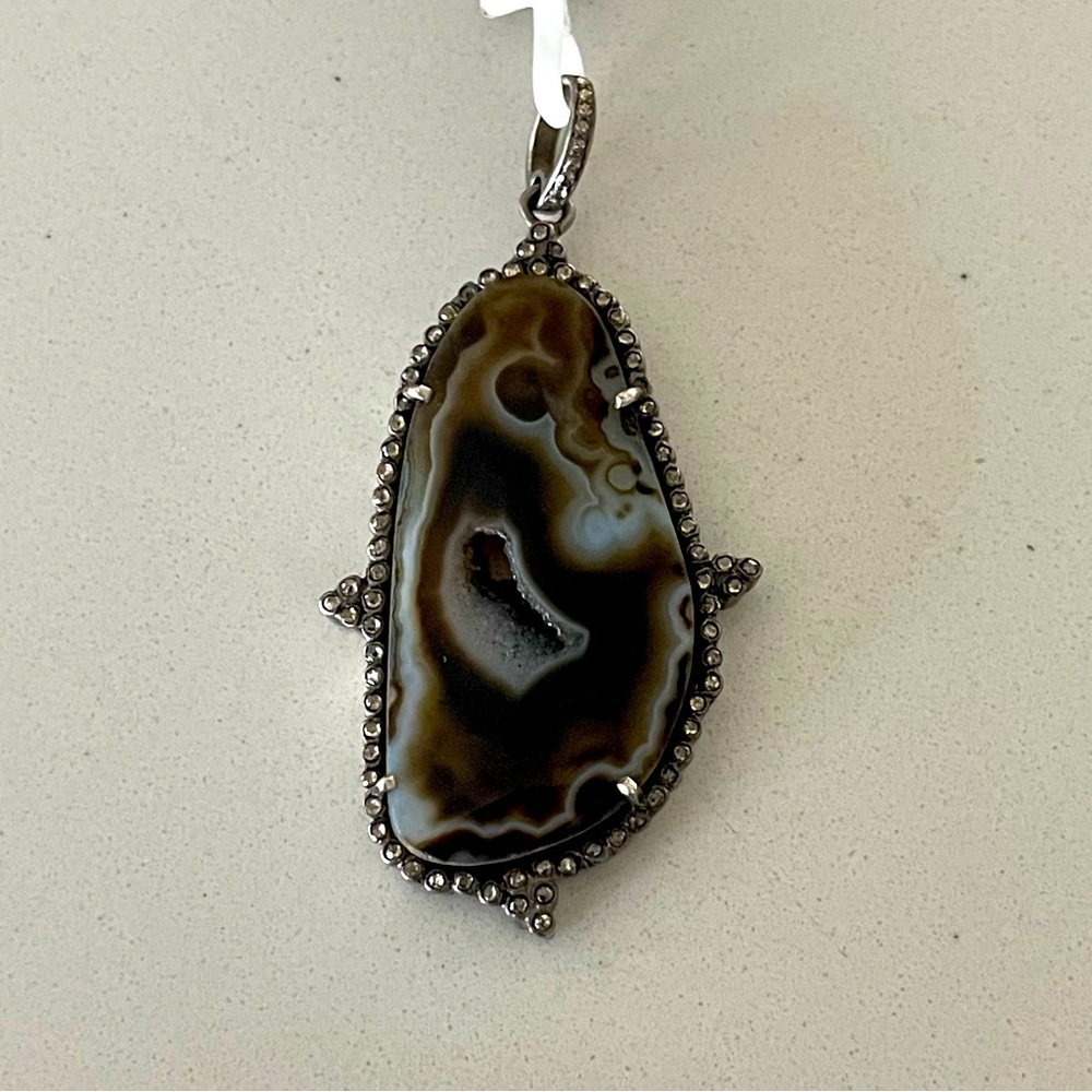 One of a kind Fancy Geode Druzy and diamond pendant